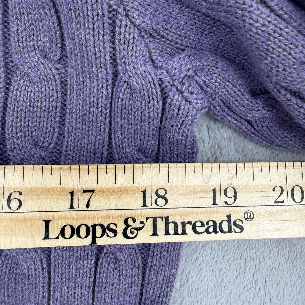 Polo Ralph Lauren Sweater Women's M Cable Knit V Neck Pullover Pony Purple - Picture 10 of 11